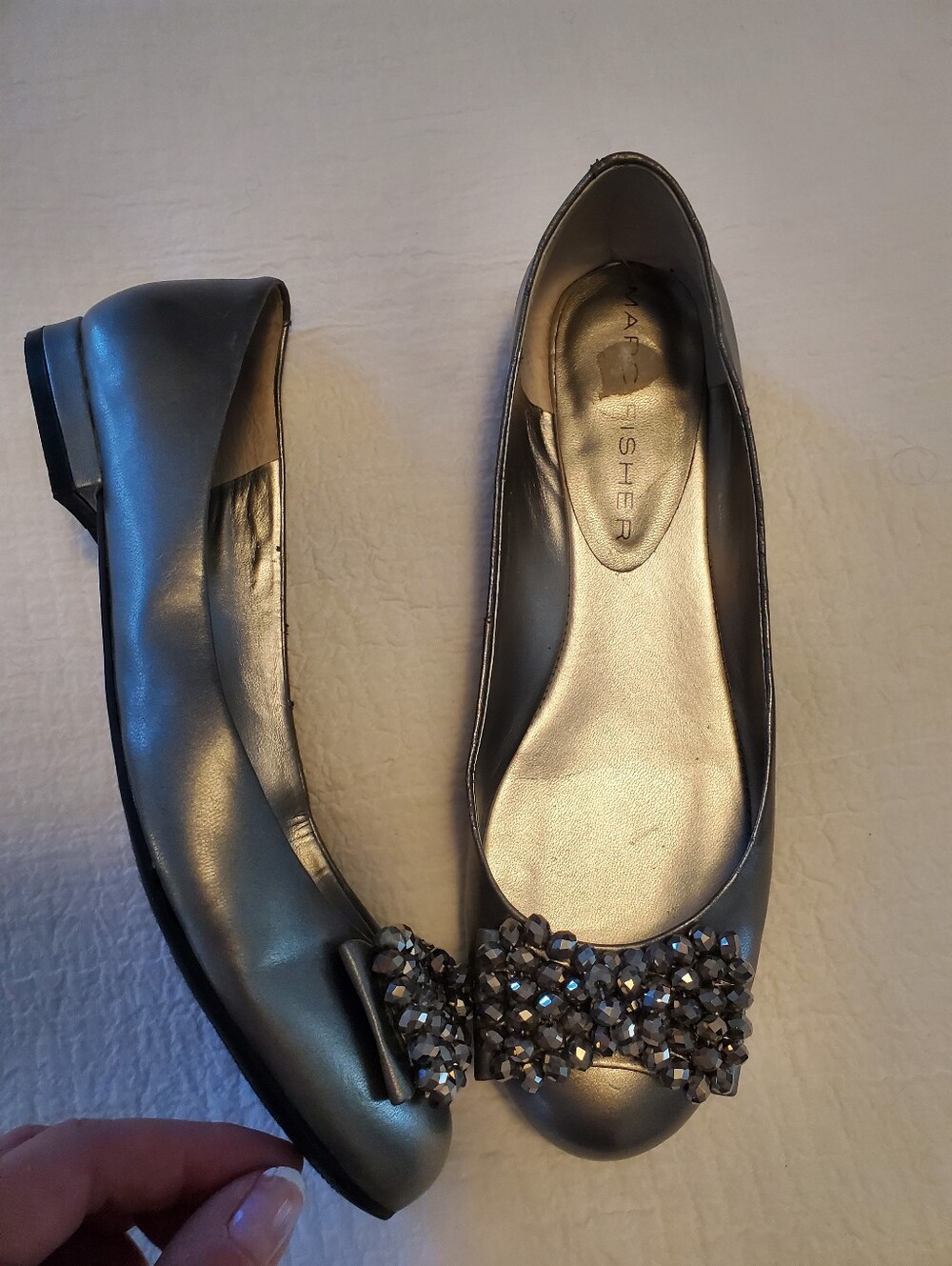 Gun Metal Grey Marc Fisher Flats With Gem Bow Detail